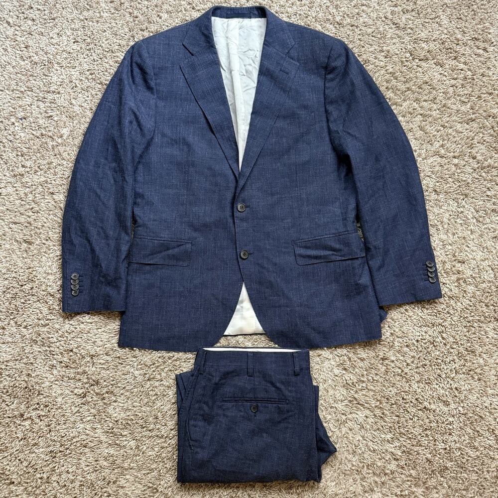 Suitsupply Suit Lazio Blue Wool Silk Linen Blend Fit 27 Size 44S / Pants 35x29